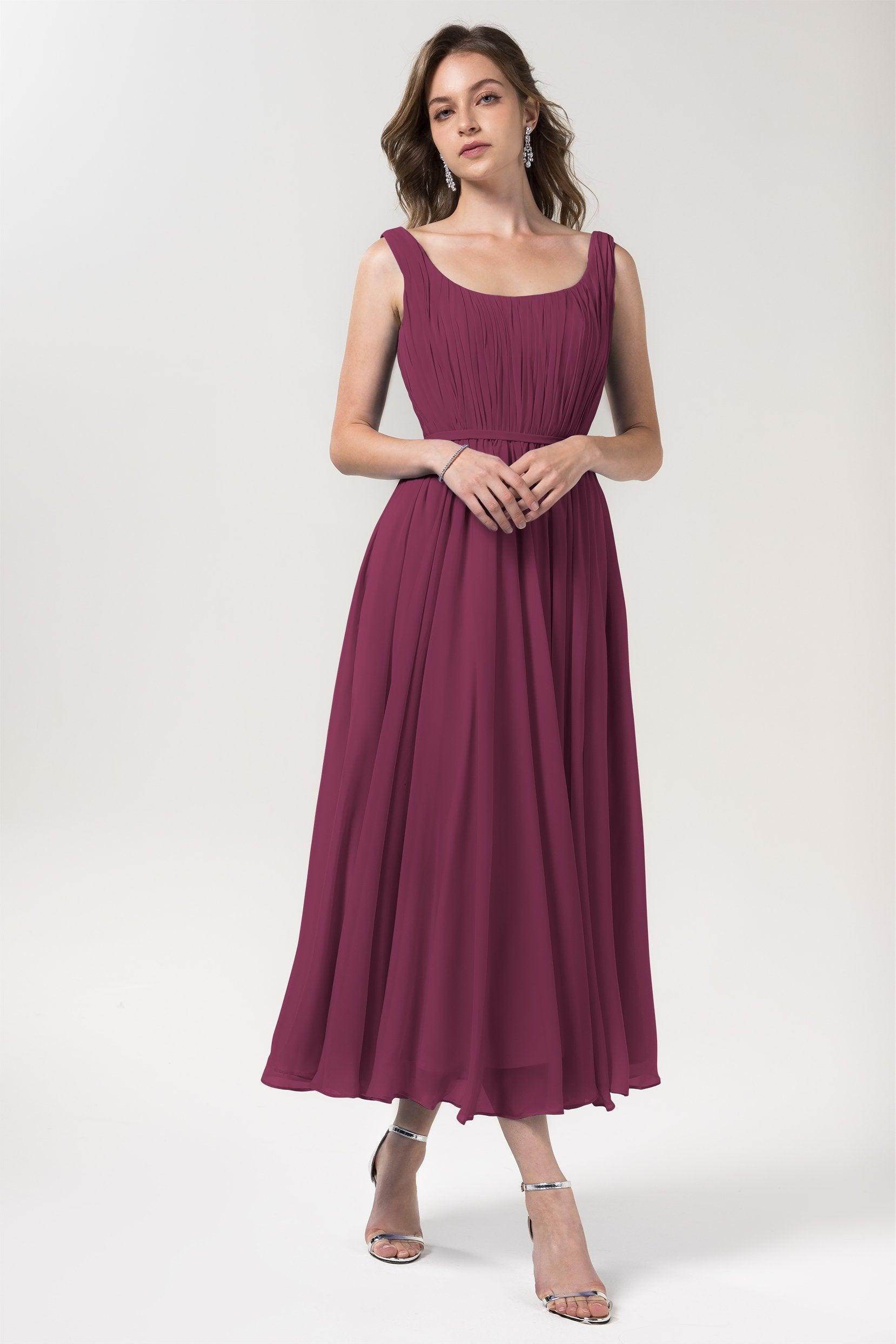 A-Line Tea Length Chiffon Bridesmaid Dress CB0555PS - COCOMELODY